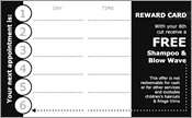 Business card for stylist, BACK, showing reward scheme.