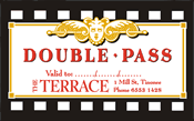 Business card used as gift voucher for boutique cinema.